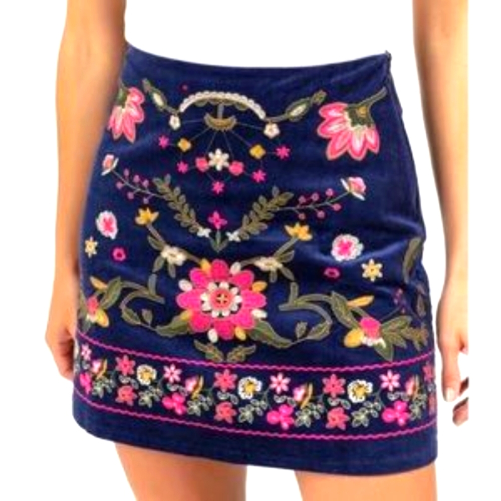 HARPER - Suede & Embroidered skirt